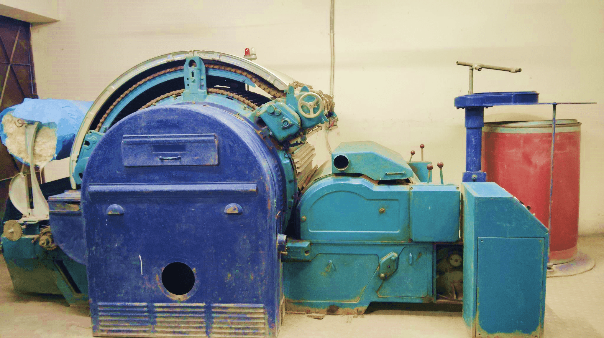 Carding machine - blue industrial textile equipment
